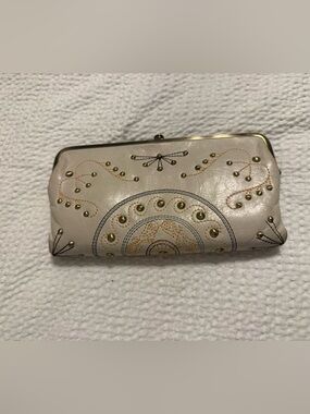 HOBO Cream Embroidered Studded Frame Wallet